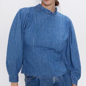 Zara NWT Denim Peasant Blouse